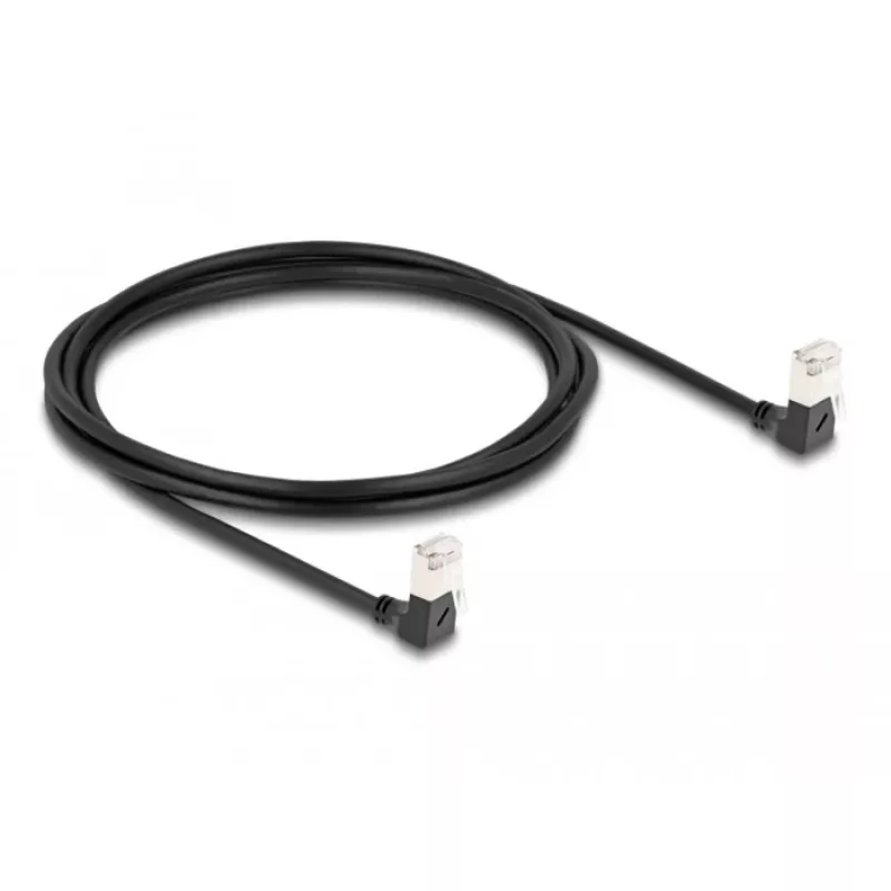 DeLOCK RJ45 võrgukaabel Cat.6A S/FTP õhuke 90° allapoole 2 m must
