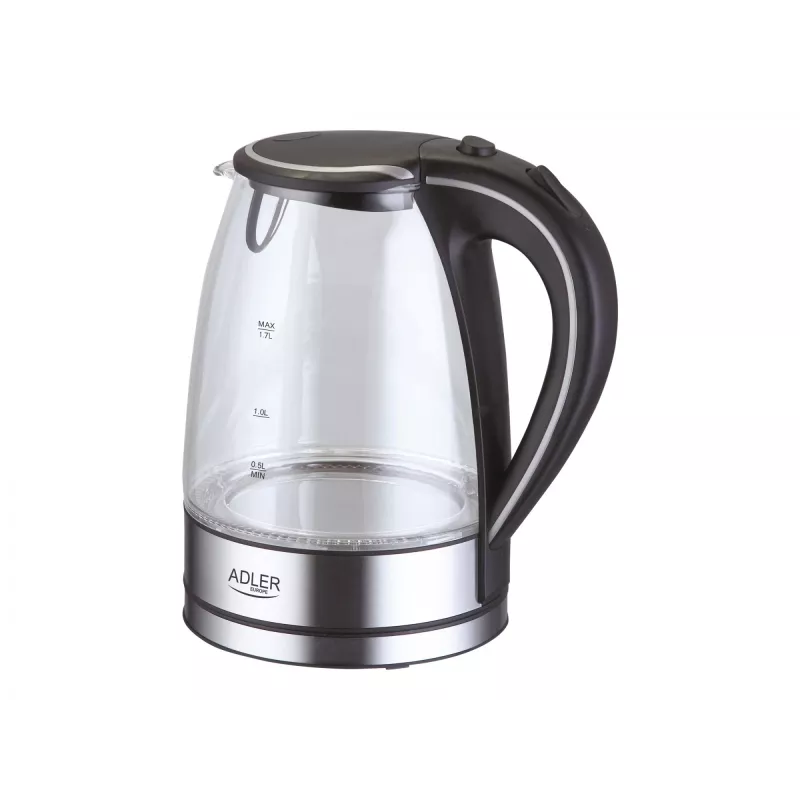 Adler AD 1225 elektriline veekeetja 1,7 L Must, Roostevaba teras, Läbipaistev 2200 W