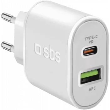 SBS - Toiteplokk - 20 W - 3 A - Kiirlaadimine, PD - 2 väljundporti (USB, 24 kontaktiga USB-C) - Valge - Europa (TETRPD20W)