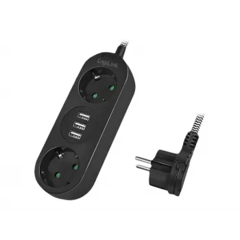 Pikendusjuhe LogiLink LPS262U 1,5 m 2 vahelduvvoolupistikut siseruumidesse must