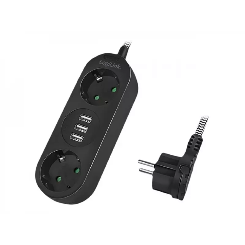 Pikendusjuhe LogiLink LPS262U 1,5 m 2 vahelduvvoolupistikut siseruumidesse must