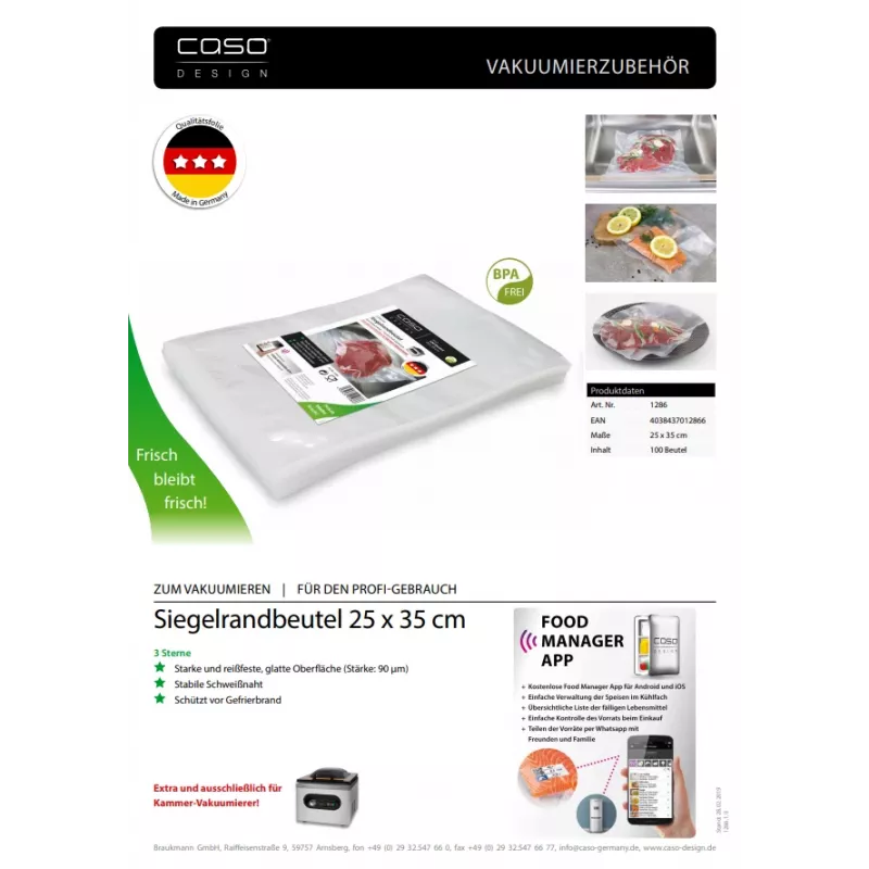 Caso | Tihendatud servadega kotid | 01286 | 100 kotti | Mõõdud (L x K) 25 x 35 cm