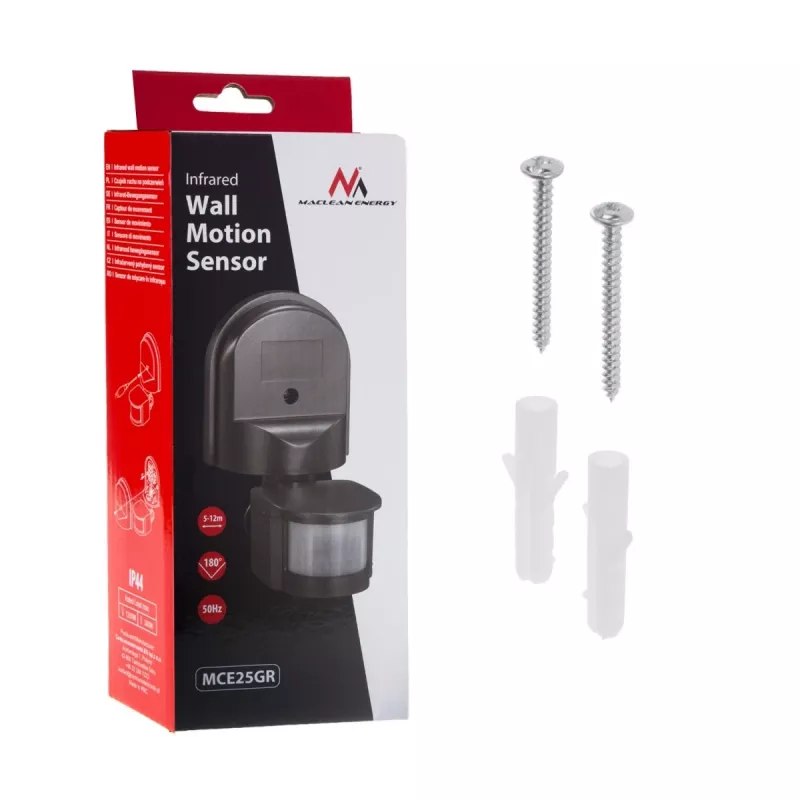 Maclean MCE25 GR seinakinnitusega 180° liikumis- ja hämarusandur, max 1200W, hall
