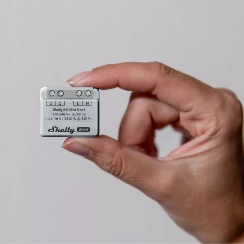 Nutirelee Shelly Relay EM Mini Gen4 1-kanaliline Wi‑Fi Matter Zigbee Bluetooth 8A, 110–240 V, energiamõõtur
