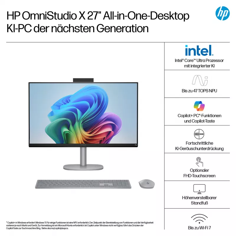 HP OmniStudio X 27-cs1077ng 27-tolline FHD puuteekraaniga kõik-ühes arvuti, Intel Core Ultra 7 256V, 16 GB RAM, 1 TB SSD