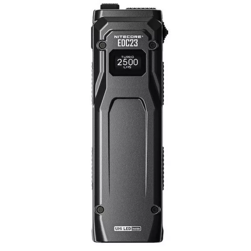 Käsilamp Nitecore EDC23 — kompaktne USB-laetav must, IP54 vee-/toimukindel, kaks LED-i, sisseehitatud aku, 0,101 kg