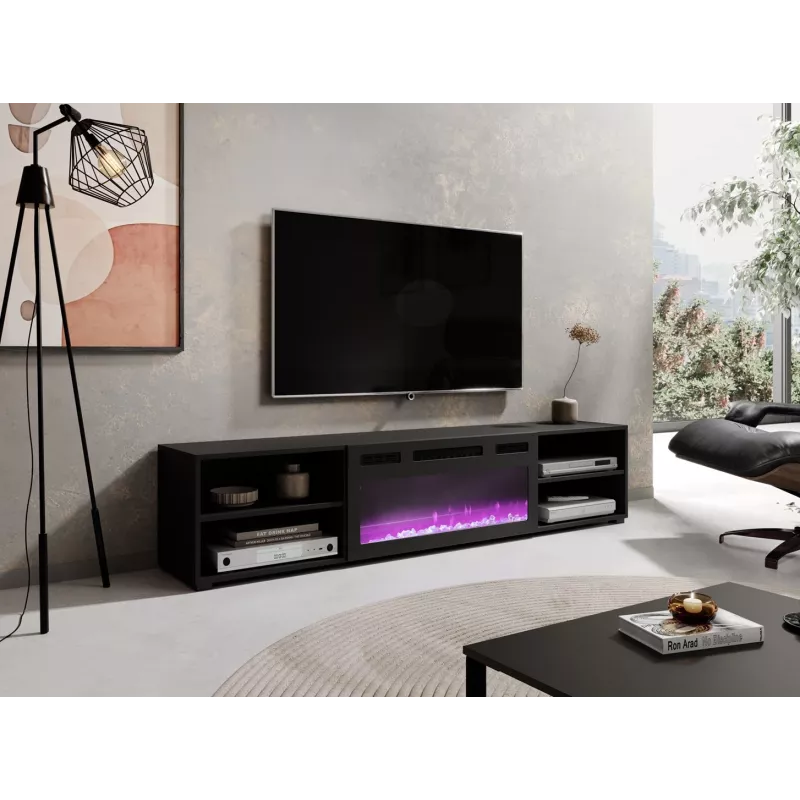 TV-kapp Cama Meble POLO 180x33x39 cm elektrikaminaga 1400–1600 W, must, 2 riiulit, laminaat