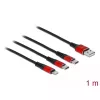 USB-laadimiskaabel DeLOCK 3-in-1 Type-A – Lightning / 2 × USB USB-C 1 m must / punane