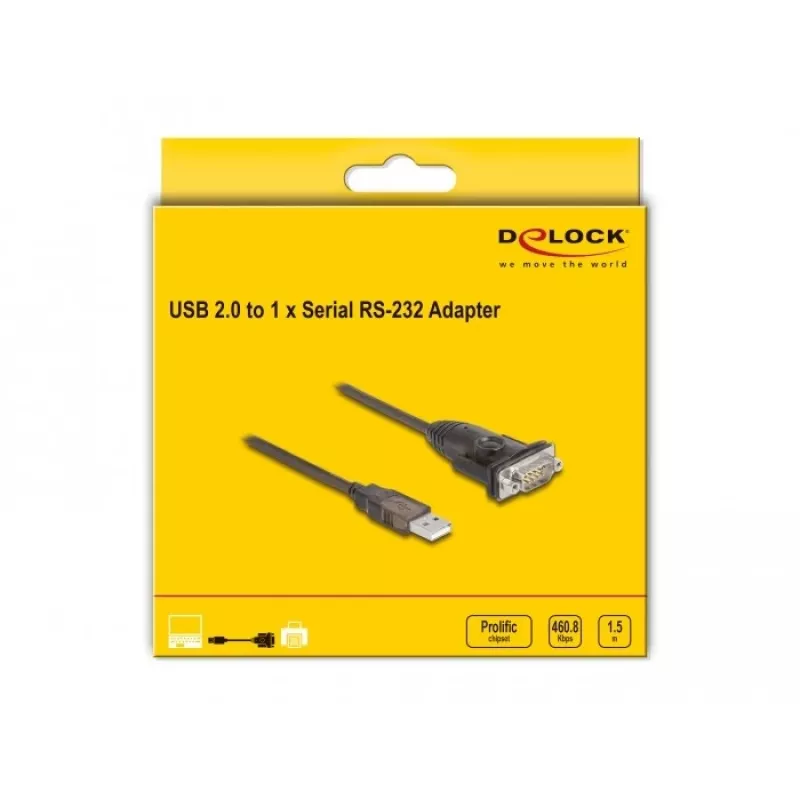 DeLOCK adapter USB 2.0 Type-A RS-232 seerialiidesele D-Sub 9 pin isane 1.5 m