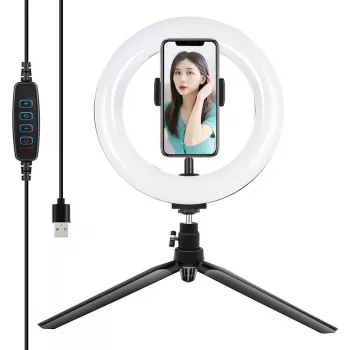 Statiivikinnitus Puluz 20 cm LED-rõngasvalgusega vlogimiseks PKT3073B