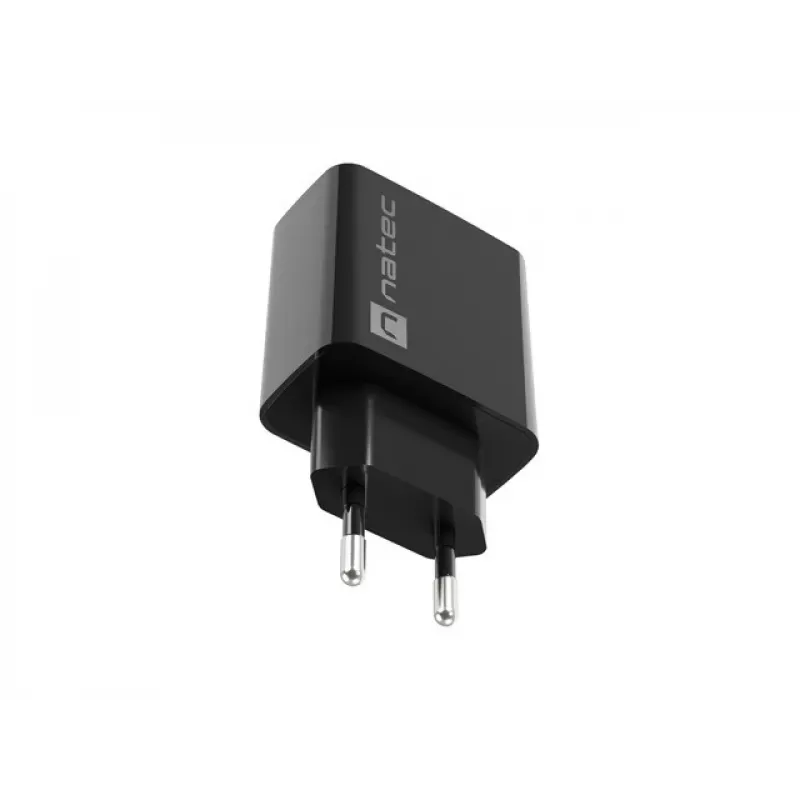 NATEC kiirlaadimisega sise-võrgulaadur Ribera — 18 W (5–15 V, kuni 3 A), 1× USB-A, Huawei FCP/SCP, must