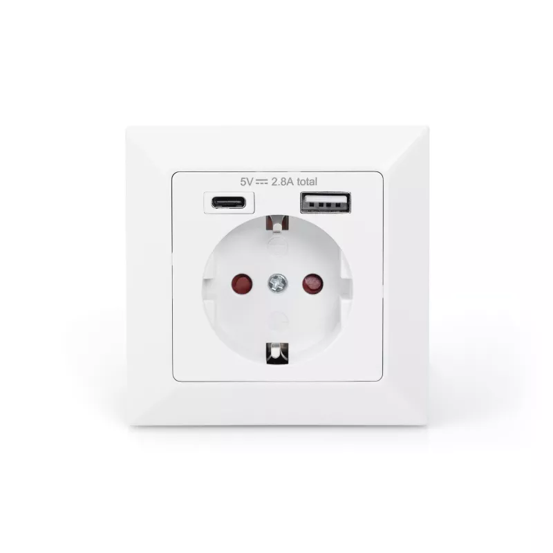 DIGITUS DA-70615 - Steckdosenauslass - 2P+E - Typ F, USB, USB Type C - mit Verschluss - 1 Steckdose, 2 USB-Anschlüsse - 2.8 A - weiß, RAL 9003