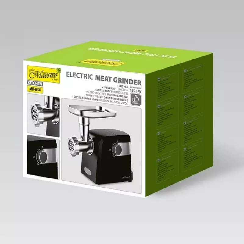 Elektriline hakklihamasin Maestro MR-854, 1500 W, 2 kiirust, 3 sõela, vorstikinnitus, must