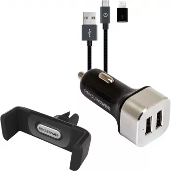 Auto Charger RealPower 168182 Smartphone Must Silver