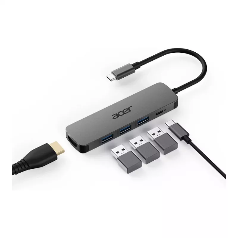 Acer 5-ühes USB-C Dongel HP.DSCAB.021 koos HDMI, USB 3.0 ja 100W toiteedastusega