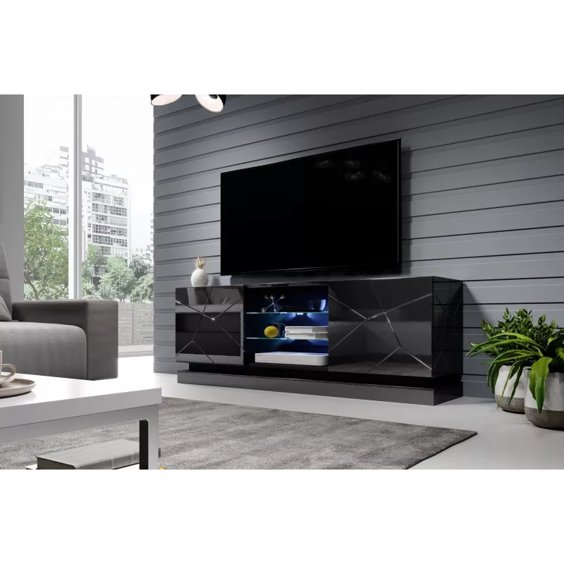 TV-kapp cama meble QIU 160 — MDF must läikiv, 1600×420×570 mm