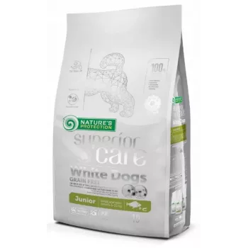 Kuiv koeratoit nature’s protection Superior Care Valge Dogs Grain Free Junior Small 10 kg — Kala, Valk 26%, Rasv 15%