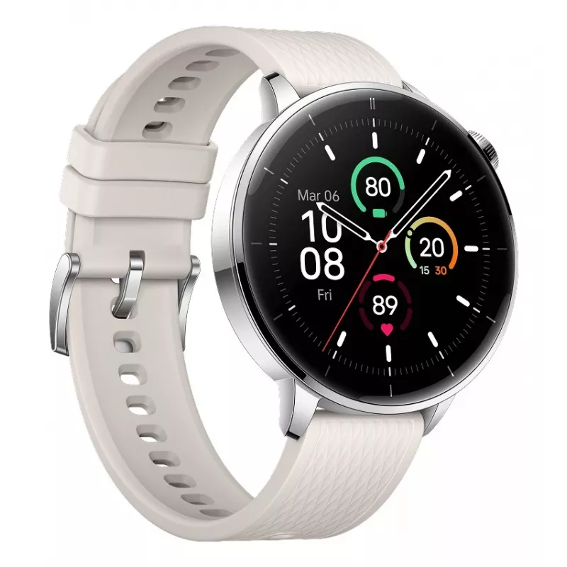 Nutikell ONEPLUS OnePlus Watch 3 43mm, 1,32-tolline AMOLED 466×466, titaan/hõbedane, valge kummist rihm, GPS, Wi‑Fi
