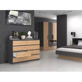 Kummut top e shop M8 140 ANT/ART — 8 sahtlit, Antratsiit/Tamm, 1380×400×970 mm, Puitlaastplaat