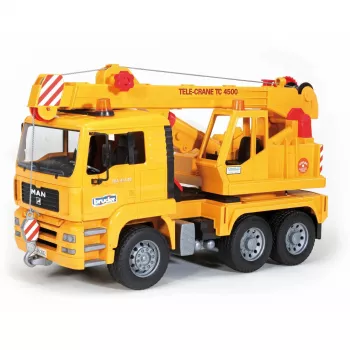 Kraanaauto BRUDER MAN BR-02754, ABS konstruktsioon, kollane, alates 4. eluaastast (ilma valgus- ja helimoodulita)