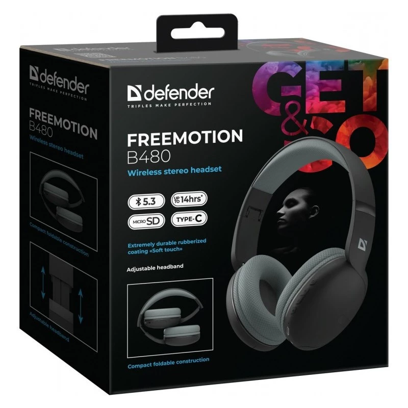 Juhtmevabad kõrvaklapid DEFENDER Freemotion B480 — kõrvapealsed, suletud, Bluetooth, 20–20000 Hz, 99 dB, USB-C, AUX