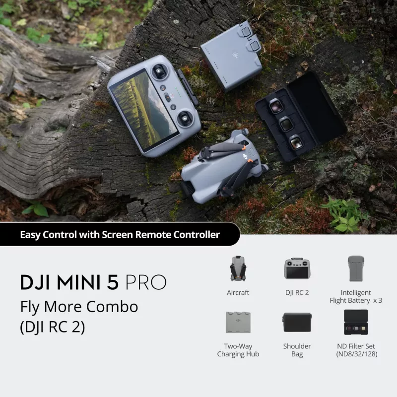 DJI MINI 5 PRO Fly More Combo (RC2) kerge 249 g droon 50 MP sensoriga, lidar, 3 akut, ekraaniga kaugjuhtimispult