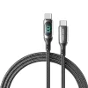Vention puuvillane punutud USB 2.0 C isane C isasele 5A kaabel LED-ekraaniga 1,2 m must tsink-sulam tüüp