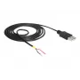 Delocki kaabel USB2.0 tüüp-A pistik > 2 x paljas juhtmeots - 1,5 m - must (85664)