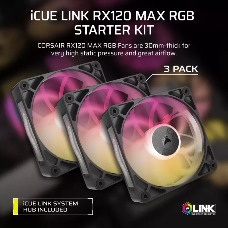 Corsair iCUE LINK RX120 MAX ARGB 120mm Case Fans 3-Pack Must