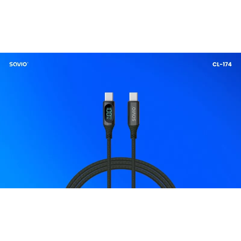 Savio USB-C - USB-C kaabel CL-174 1m must USB 3.2 Gen 1
