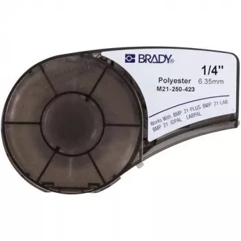Märgistuslint Brady M21-250-423, termosiirde polüester, must valgel, 6,35 mm x 6,4 m