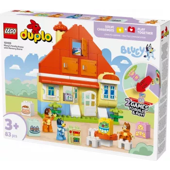 Ehitusmänguasi LEGO Bluey peremaja ja mälumänguga 10459 — 83 tk, 3 minifiguuri, vanus 3+