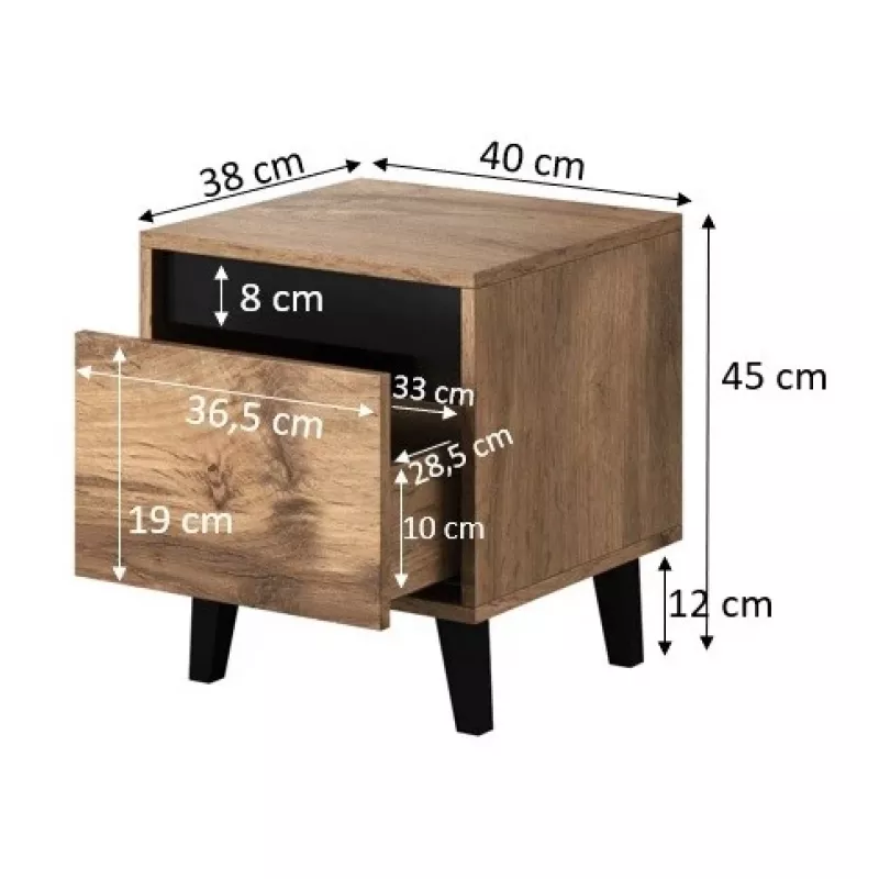 Öökapikeste komplekt cama meble NORD, 2 tk, 40×38×45 cm, tamm wotan/antratsiit, 1 sahtel, 16 mm raam