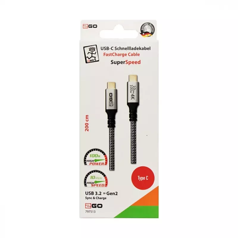 USB-kaabel 2GO 797513 USB 3.2 Gen 2 2 m USB C hõbedane
