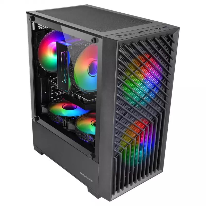 Arvutikorpus TACENS Mars Gaming MC-VORTEX Mini Tower Mini-ITX/Micro-ATX karastatud klaas must, 3x120mm, 27,3 cm GPU, 162 mm protsessori jahuti