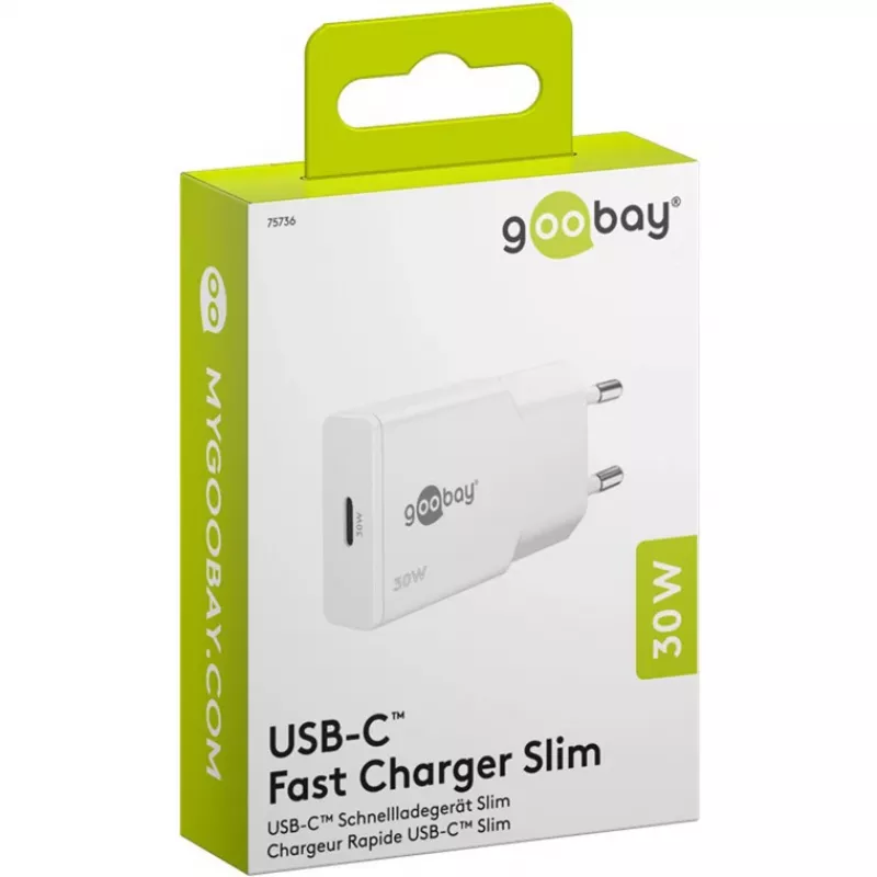 USB-C PD GaN kiirlaadija õhuke (30 W) (valge)