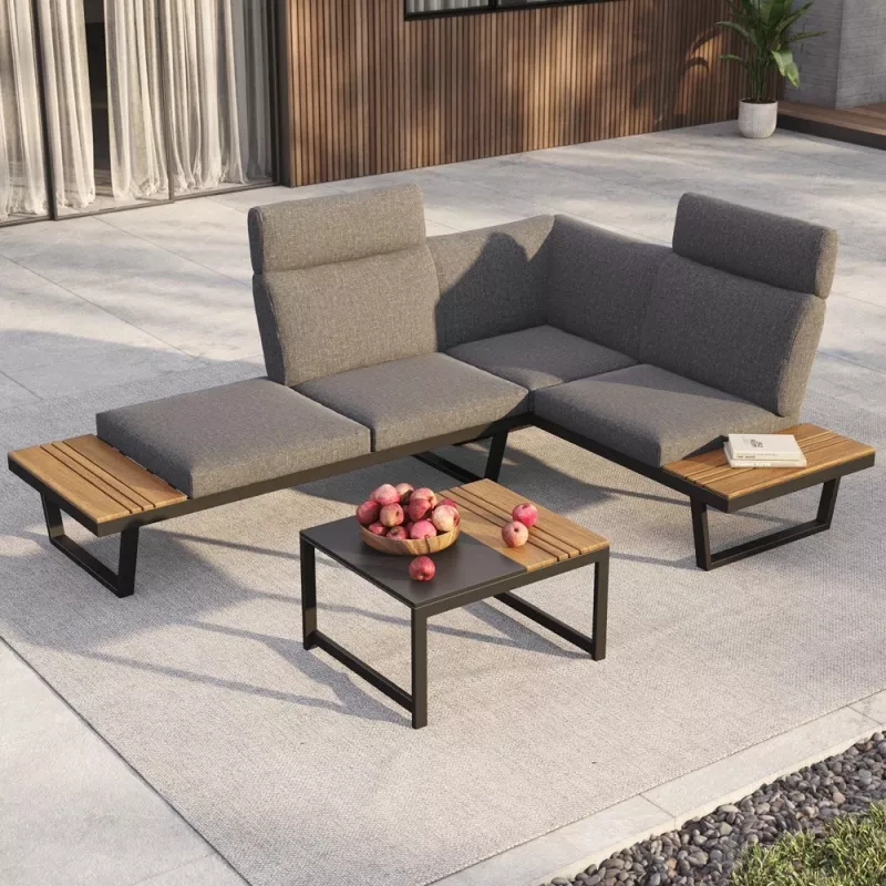 Corner garden lounge set or 2 sofas + table NUVIO grey