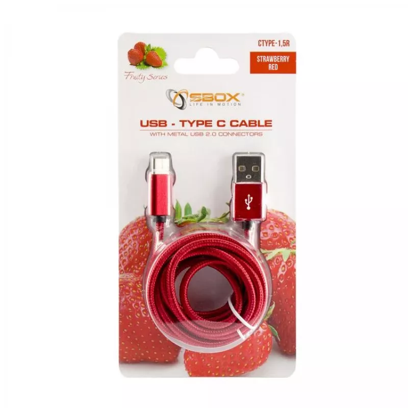 Sbox USB->Type-C M/M 1,5m CTYPE-1,5R Maasikapunane