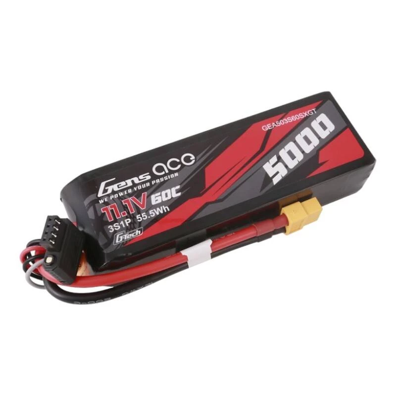 Gens ace G-Tech 5000mAh 11.1V 60C 3S1P Lühikese suurusega LiPo XT60 pistikuga