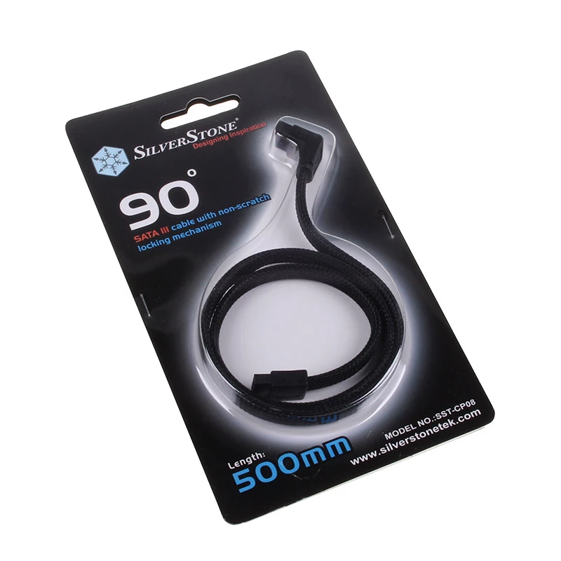 SilverStone SATA III kaabel 50cm nurga all / sirge - punutud must