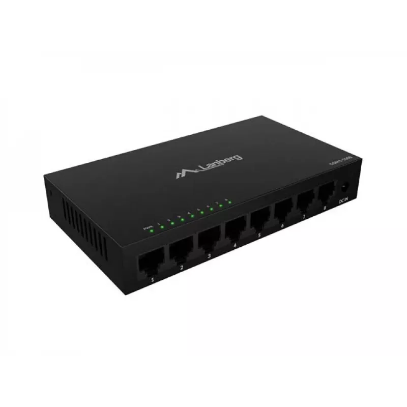 Võrgukommutaator LANBERG DSM1-1008 8x 1 Gb/s haldamata Gigabit Ethernet lauaarvuti 12V metallkorpus
