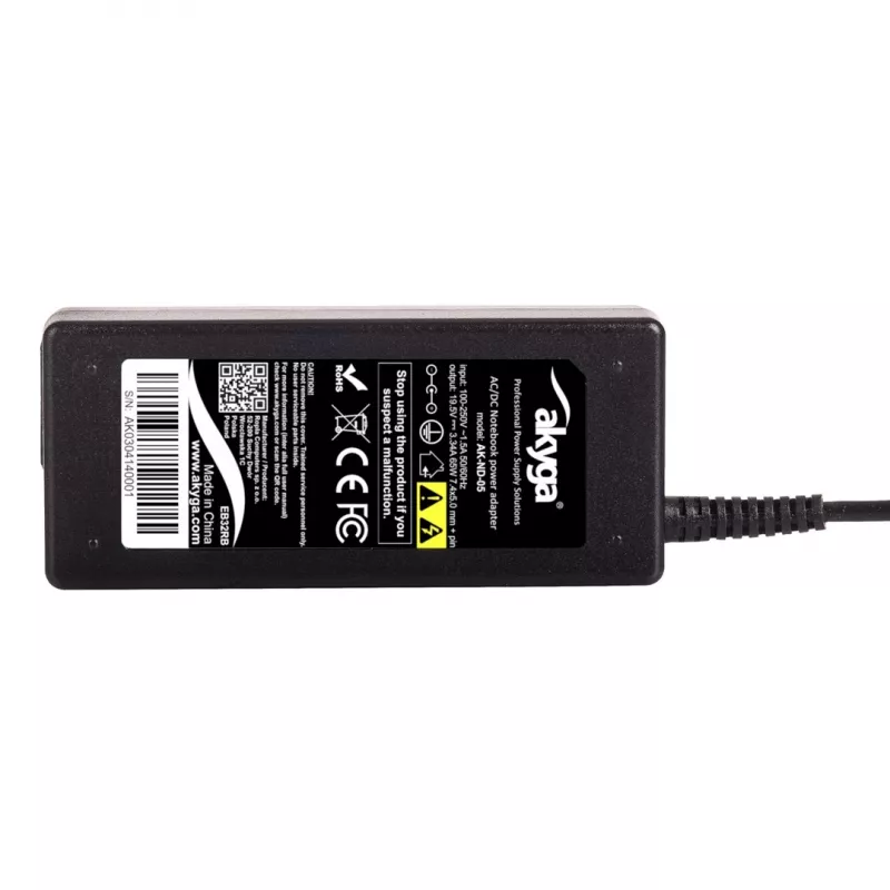 Sülearvuti toiteadapter Akyga AK-ND-05 65W 19.5V 3.34A DELL-ile, 1,2 m kaabel, must