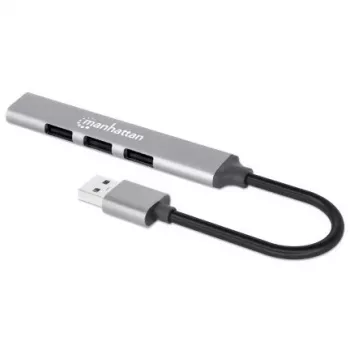 Manhattan USB-A 4-pordiline jaotur, 4x USB-A porti (1x 5 Gbps USB 3.2 Gen1 ehk USB 3.0, 3 x 480 Mbps USB 2.0), USB-toitega (välist toiteallikat pole vaja), alumiinium