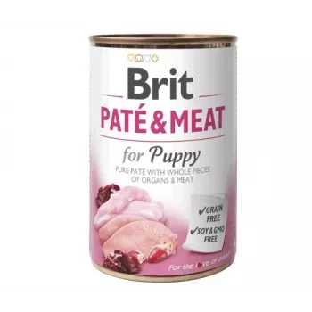 Märg koeratoit Brit Paté & Meat Puppy Chicken 400 g — märg pasteet kutsikatele, teraviljavaba, 75% niiskust, 11,5% valku