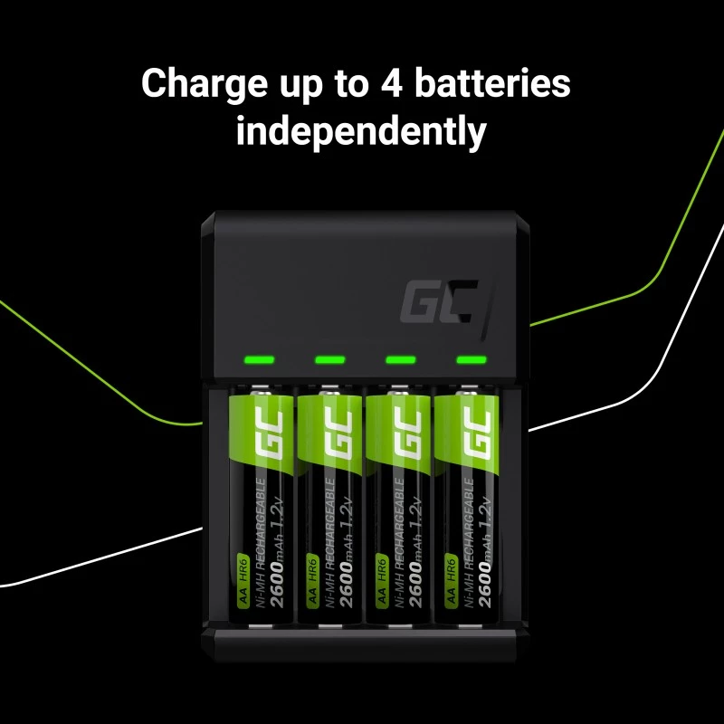 Akulaadija roheline Cell GC VitalCharger koos 4× AA 2000mAh NiMH akudega