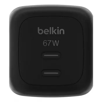 AC indoor fast charger Belkin WCH020kqBK, 2× USB-C, universal compatibility, power protection, Must