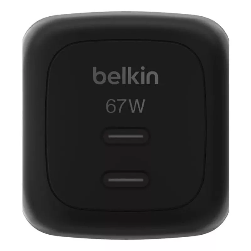 AC indoor fast charger Belkin WCH020kqBK, 2× USB-C, universal compatibility, power protection, Must