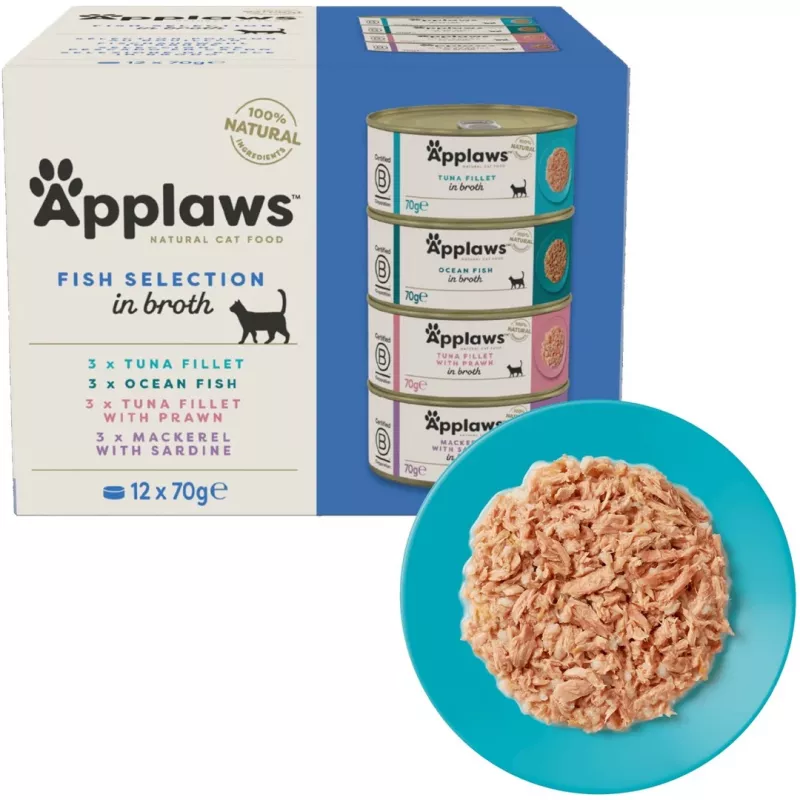 APPLAWS Kala valikupakk puljongis - märg kassitoit - 12x70g