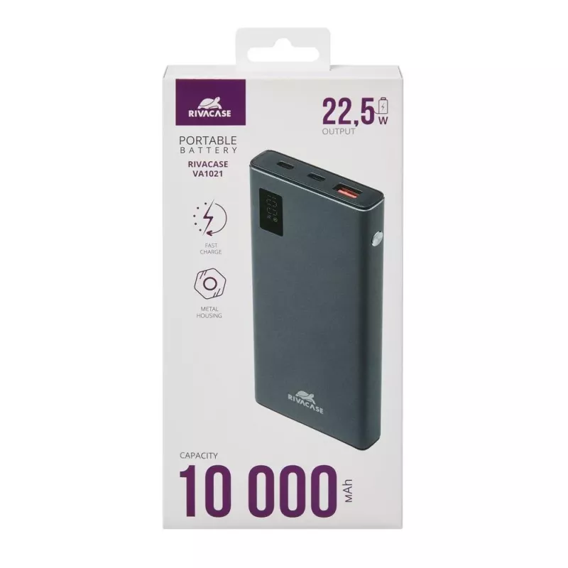 Akupank Rivacase VA1021 10000mAh, kaks USB-väljundit, LED-indikaatorid, kompaktne kaasaskantav laadija