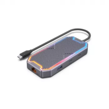 USB-jaotur Unitek uHUB S7+ — juhtmega USB 3.2 Gen 2 USB-C, 100 W PD, Gigabit Ethernet, 4K tugi, kosmosehall